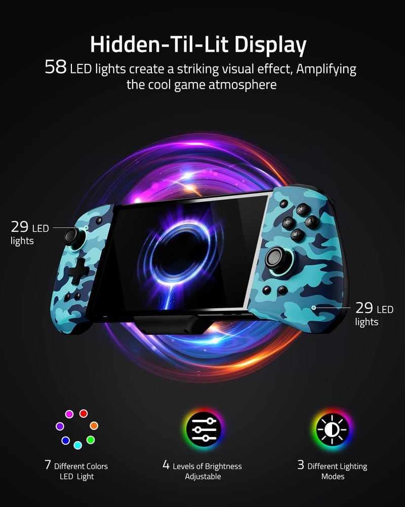 FUNLAB Switch Handheld Controller for Nintendo Switch Joycon Replacement, Camo Blue Switch Joypad Controller, Ergonomic One Piece Controles Customizable with Adjustable Color, Turbo, Mapping - Image 2